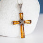Mens Personalised Sterling Silver Baltic Amber Cross Necklace, thumbnail 3 of 10