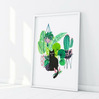Black Plant Cat Art Print, 3 of 5
