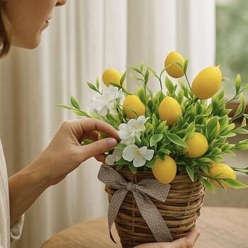 Yellow Lemon Basket Door Wreath With Ribbon, 5 of 6