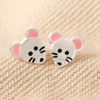 Sterling Silver Mouse Stud Earrings, 2 of 4