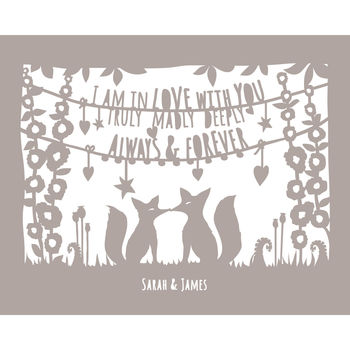 Truly, Madly, Deeply Fox Valentine's Print Or Papercut, 5 of 8