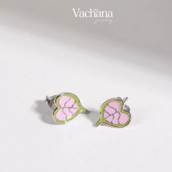 Enamel Bodhi Leaf Gold Vermeil, Sterling Silver Earrings, 5 of 11