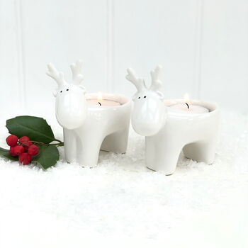 Ceramic Reindeer T Light Holder Pair, 2 of 4