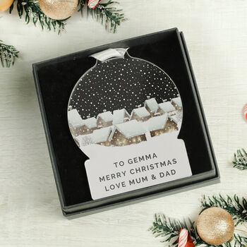Personalised Christmas Scene Acrylic Snowglobe Hanging Decoration Gift Boxed, 3 of 5