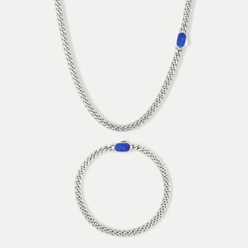 Silver Lapis Lazuli Pendant Necklace And Bracelet Gift Set For Men, 4 of 8