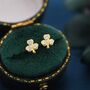 Cz Shamrock Tiny Stud Earrings In Sterling Silver, thumbnail 2 of 12