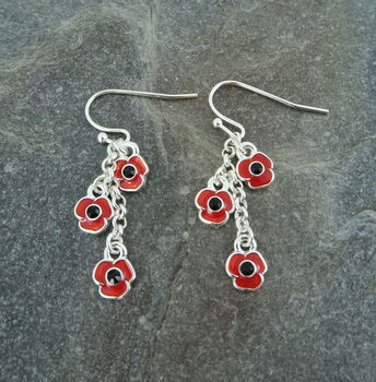 Poppy Red Flowers Drop Hook Earrings, 2 of 4