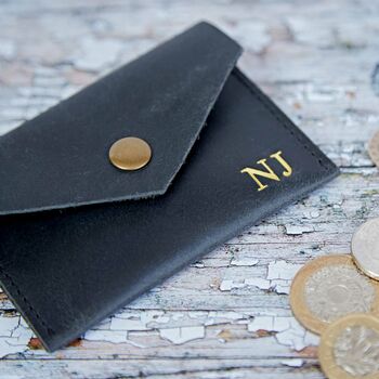 Personalised Black Buffalo Leather Coin Pouch, 5 of 10