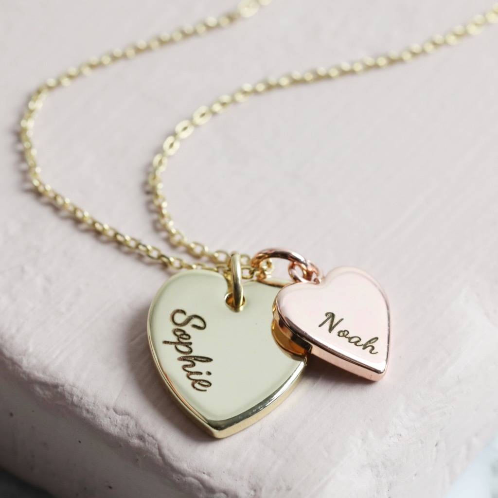 personalised double heart charm necklace by lisa angel ...