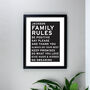 Personalised Family Rules Typography Black Framed Print, thumbnail 3 of 3