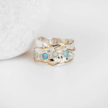 Molten Sterling Silver Opal Quintet Ring, 3 of 5