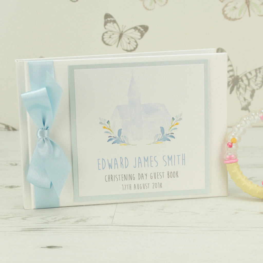 Personalised Watercolour Church Christening Guest Book By Dreams To