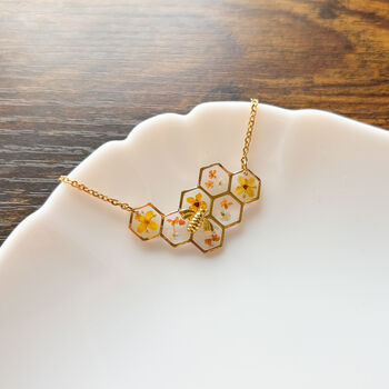 Gold Stainless Steel Honeycomb Bee Necklace, 2 of 7
