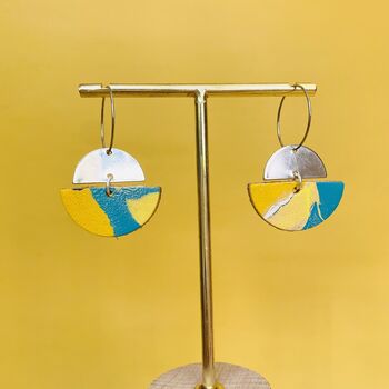 Handmade Leather Small Halfmoon With Pendent Earrings Marbled, 2 of 9