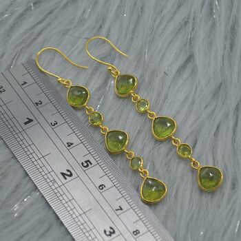 Long Green Peridot Earrings: Gold Plated Silver, 2 of 5