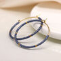 Gold Plated Open Hoop Earrings With Blue / Gold Beads, thumbnail 2 of 4