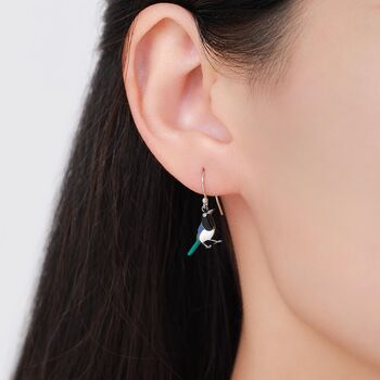 Sterling Silver Magpie Drop Hook Earrings, 6 of 10