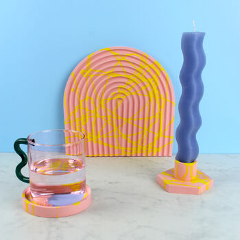 Ribbed Arch Tray | Pink And Yellow Jesmonite, 4 of 5