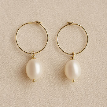 Freshwater Pearl Hoop Earrings ‘Olivia’ – Gold Or Silver Minimalist Bridal Earrings, 2 of 9