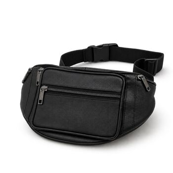 Black Leather Unisex Crossbody Travel Bum Bag, 2 of 3