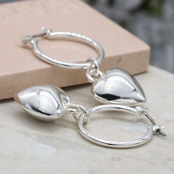 Silver Plated Hoop And Heart Charm Earrings, 2 of 3