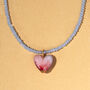 Delicate Blue Bead And Pink Heart Necklace, thumbnail 2 of 4