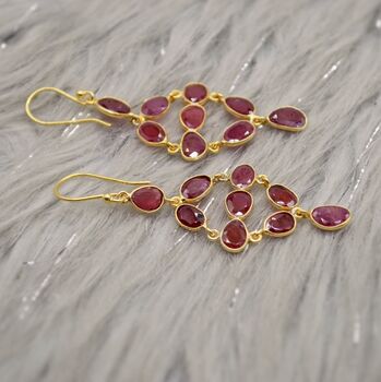 Red Ruby Earrings, Gold Plated Sterling Silver Earrings, 2 of 10