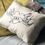 Personalised Flock And Linen Love Birds Tattoo Cushion, thumbnail 1 of 3