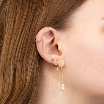 Solid 9ct Gold Diamond Huggie Hoop Earrings – 10mm, 3 of 7