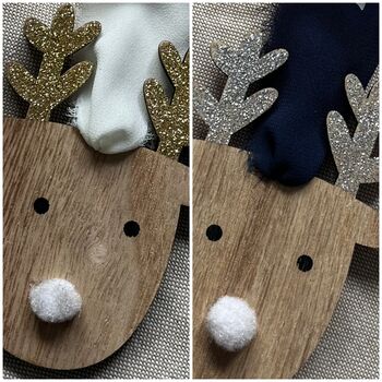 Mum And Dad Hanging Reindeer Decoration Christmas Card, 2 of 3