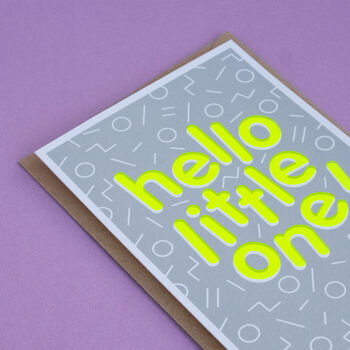 Hello Little One! Handmade Baby Card Neon Yellow/Grey, 2 of 7