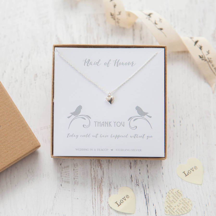'Thank You' Heart Sterling Silver Necklace By Wedding in a Teacup
