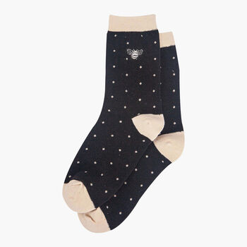 Polka Dot Embroidered Bee Ankle Socks Women's Black, 2 of 3