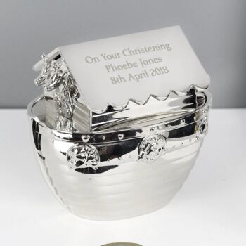 Personalised Silver Plated Noah's Ark Money Box, 3 of 4