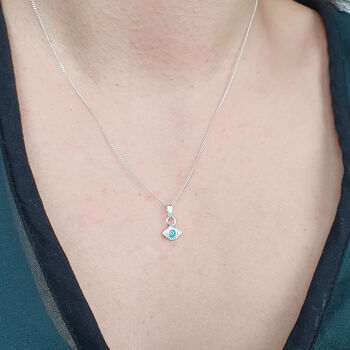 Minimalist Blue Eye Charm Sterling Silver Necklace, 2 of 4