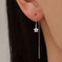 Sterling Silver Cz Flower U Shape Threader Earrings, thumbnail 1 of 11