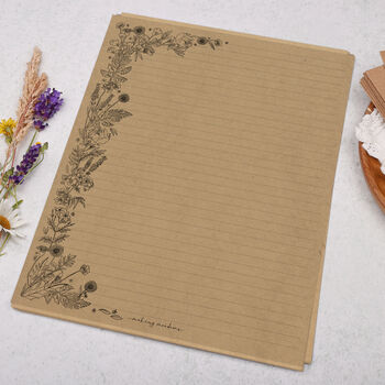 A4 Kraft Letter Writing Paper With Linear Flowers, 3 of 4
