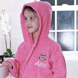 Personalised Boys & Girls 100% Cotton Hooded Bathrobe Towelling Bath Robe Childrens Kids 4-12 Years White, 4-6 Years 