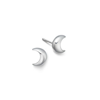 Sterling Silver Moon Stud Earrings, 3 of 4