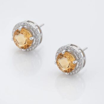 Round Citrine 925 Sterling Silver Stud Earrings, 3 of 4