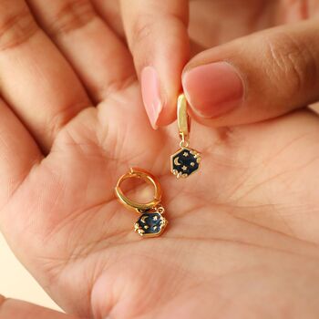 Celestial Bee Charm Huggie Earrings In Gold Plating, 7 of 11