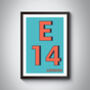 E14 East Ham Typography Postcode Print, thumbnail 1 of 10