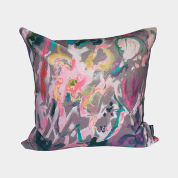 Abstract Floral Velvet Cushion, Grey, 4 of 4