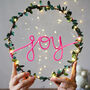 Joy Holly Fairy Light Wreath, thumbnail 1 of 4