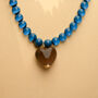 Peacock Blue Bead And Chocolate Heart Necklace, thumbnail 4 of 6