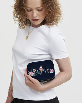 Rosy Posy Embroidered Blue Large Jewellery Box, 2 of 6