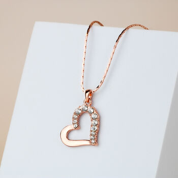 Rose Gold Colour Heart Pendant Necklace With White Crystal, 2 of 3
