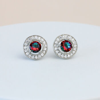 Silver Colour Colourful Crystal Circle Stud Earrings, 2 of 3