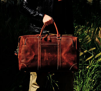 Large Genuine Leather Holdall Vintage Look, 8 of 12