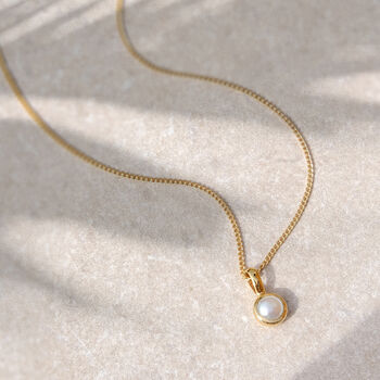 June Birthstone Pearl Silver/Gold Charm Necklace, 2 of 12